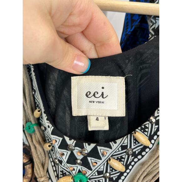 ECI Womens Sz 4 Beaded Sleeveless Top Printed Blouse Tank Tie Halter Multicolor - Picture 3 of 6